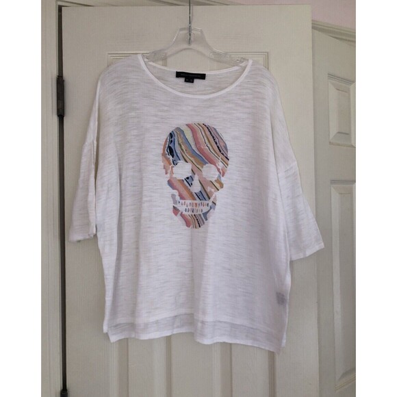 Jizelle Skull and Cashmere Top t-shirt White Short Sleeve Casual Summer Small - Picture 2 of 8